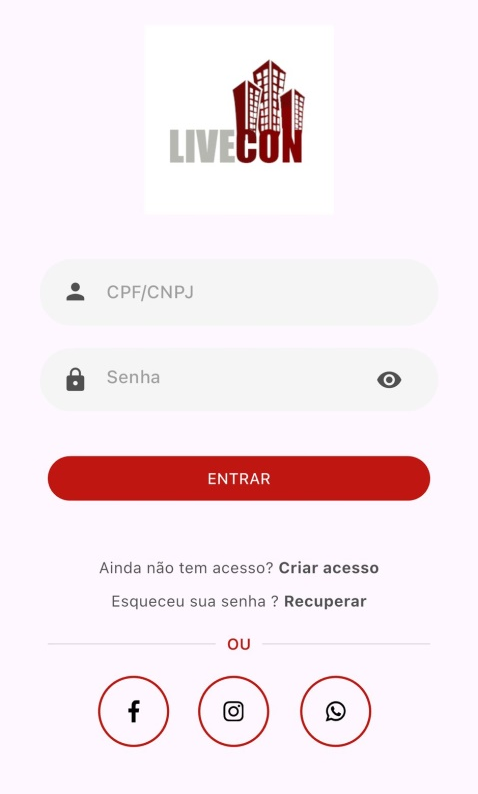 imagem da tela de login do aplicativo